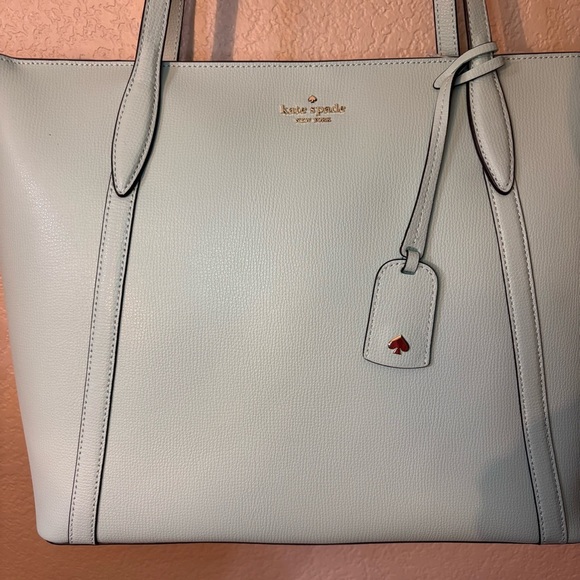 NWT ♠️ Kate Spade Cara Tote Bag Large Seawater Green Gold Hardware Grain Leather - Picture 11 of 16
